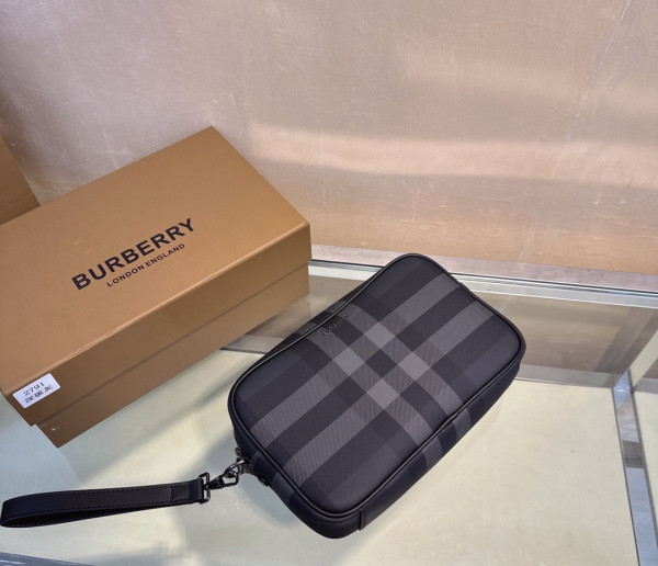 HOT SALE BURBERRY Check and Leather Pouch