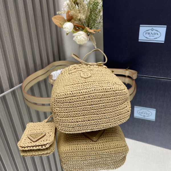 HOT SALE Prada TCrochet and leather bucket bag-20*17*12CM