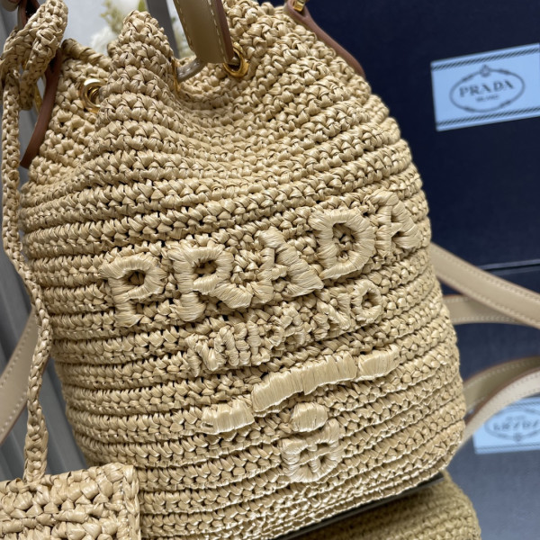 HOT SALE Prada TCrochet and leather bucket bag-20*17*12CM