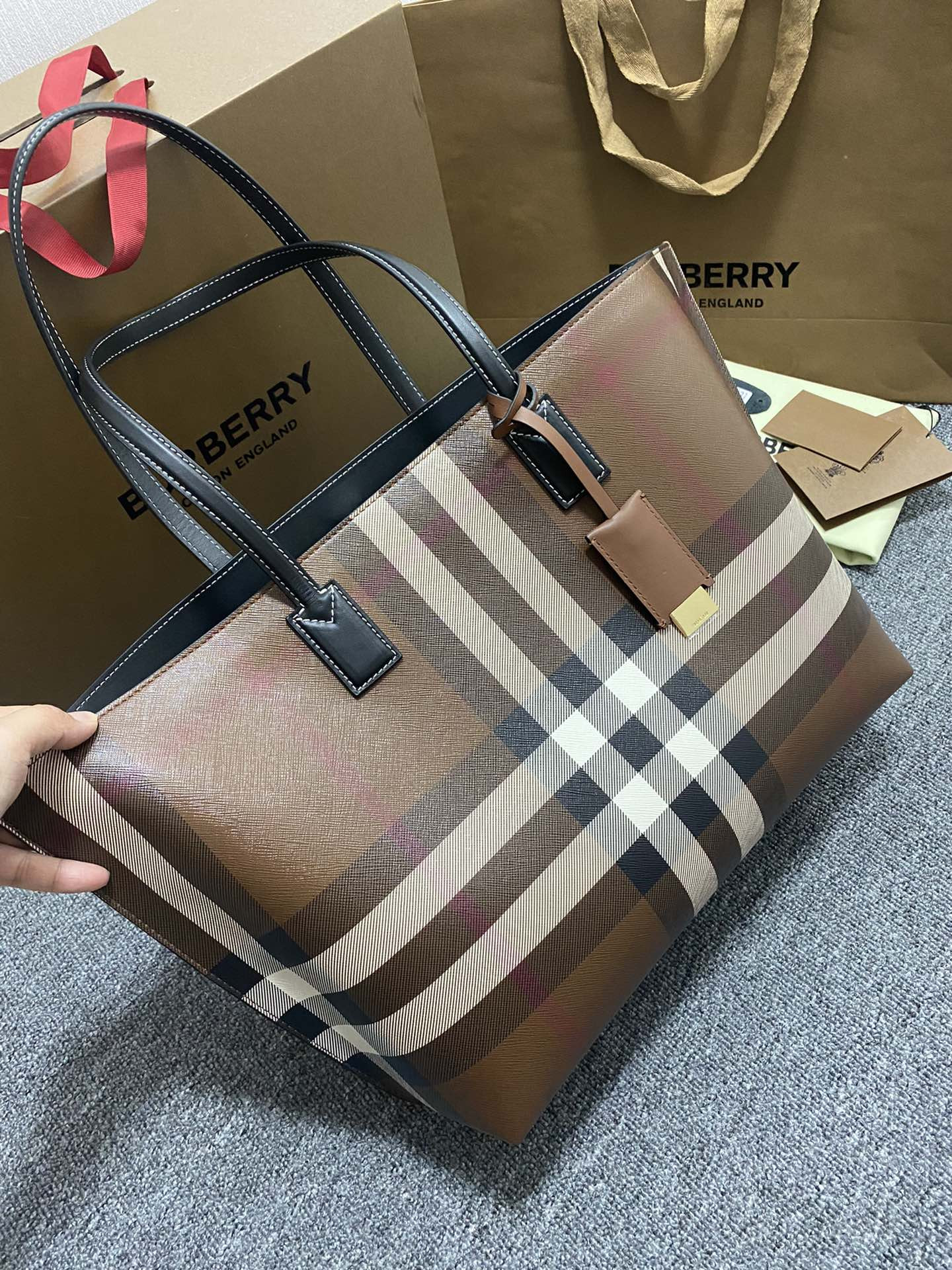 HOT SALE BURBERRY Medium Check Tote bag-34*14*28CM