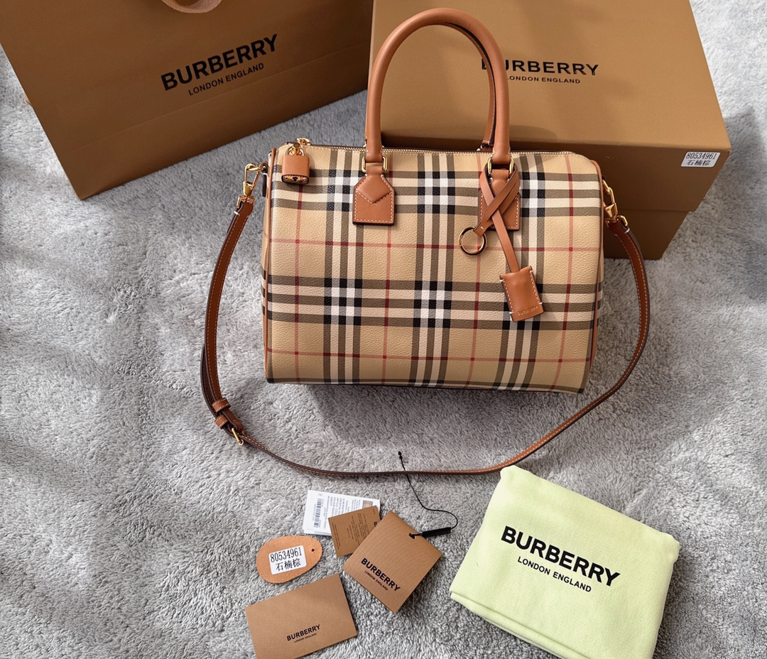 HOT SALE BURBERRY Medium Check Bowling Bag-30*15*21CM