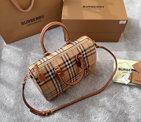 HOT SALE BURBERRY Medium Check Bowling Bag-30*15*21CM