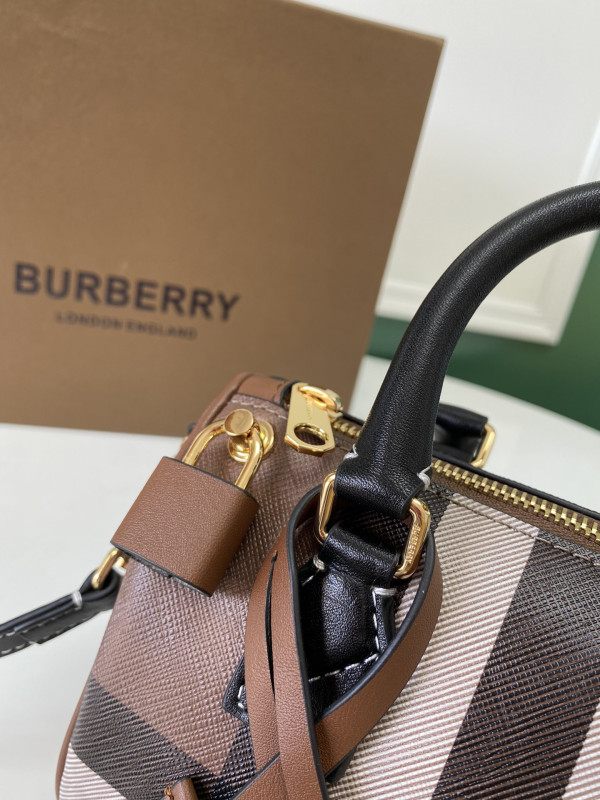 HOT SALE BURBERRY Mini Check Bowling Bag-18.5*11*12CM