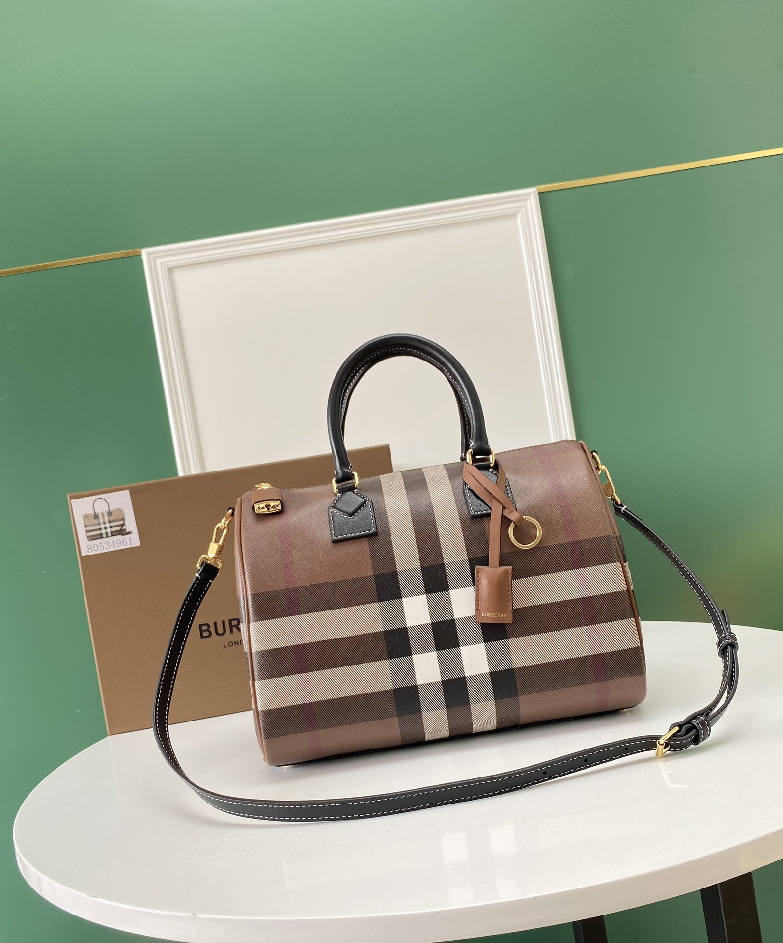 HOT SALE BURBERRY Medium Check Bowling Bag-30*15*21CM