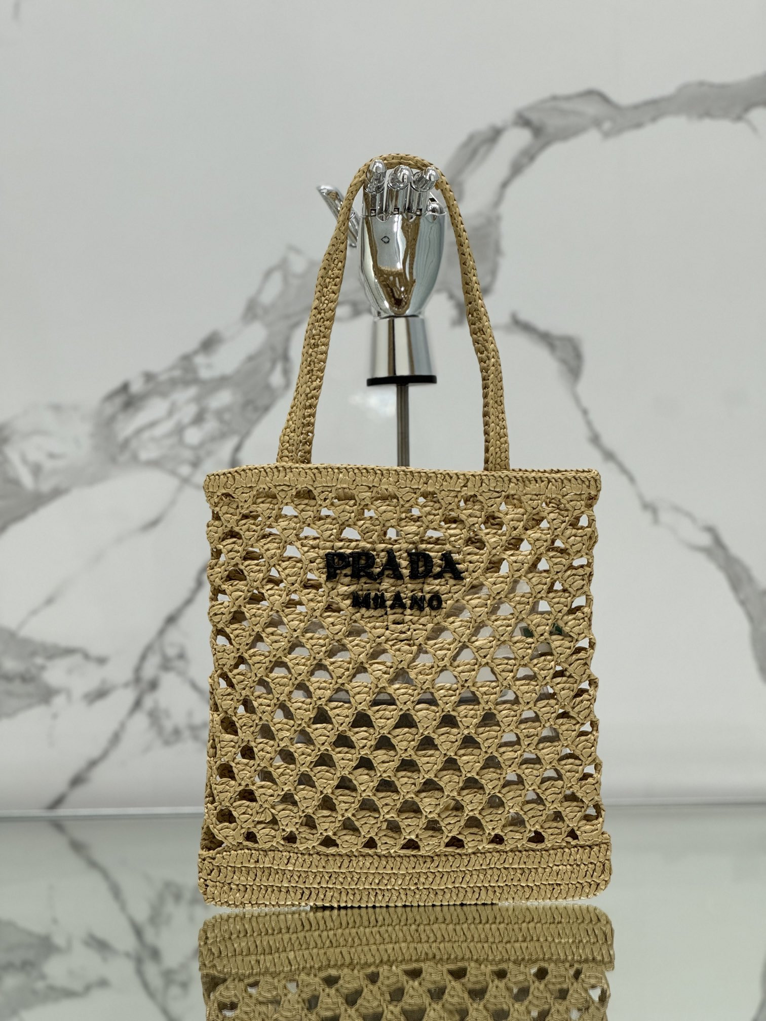 HOT SALE PRADA Woven fabric crochet tote bag