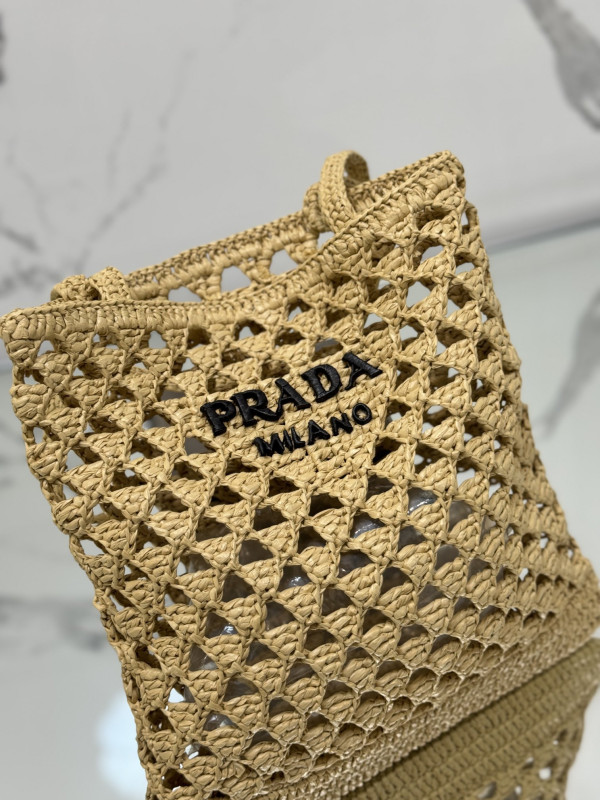 HOT SALE PRADA Woven fabric crochet tote bag