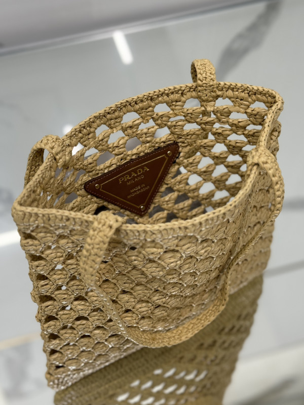 HOT SALE PRADA Woven fabric crochet tote bag