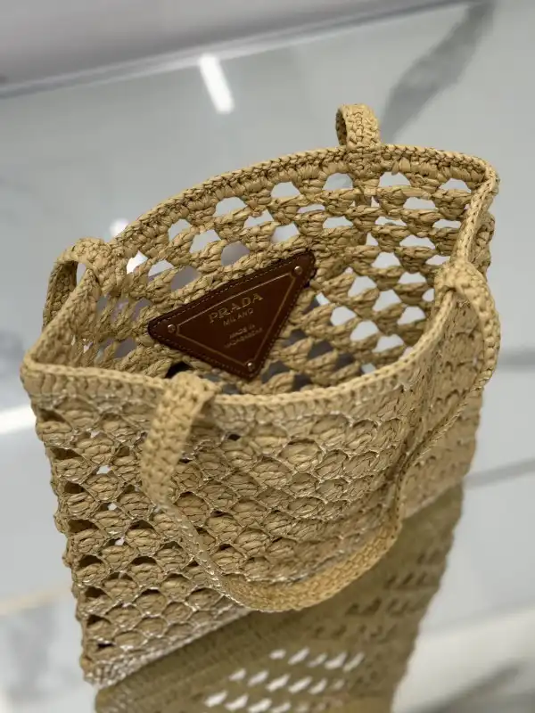 PRADA Woven fabric crochet tote bag