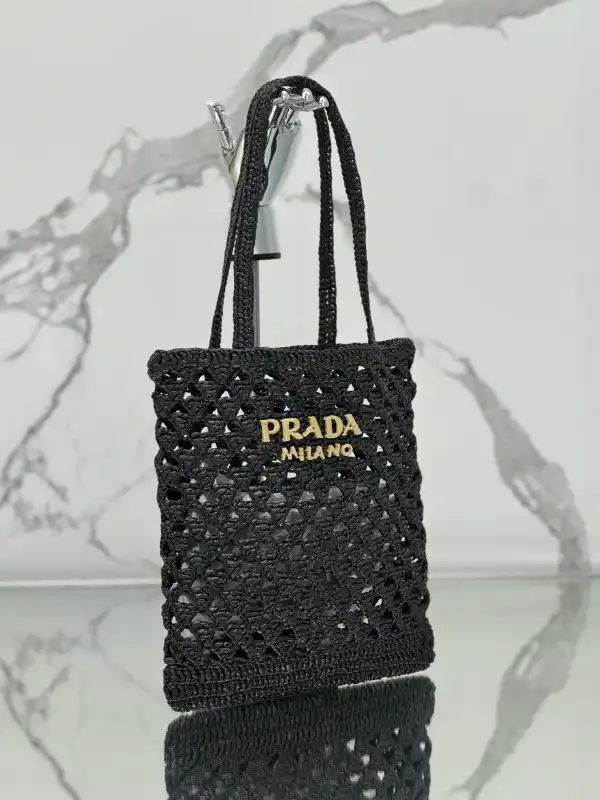 PRADA Woven fabric crochet tote bag