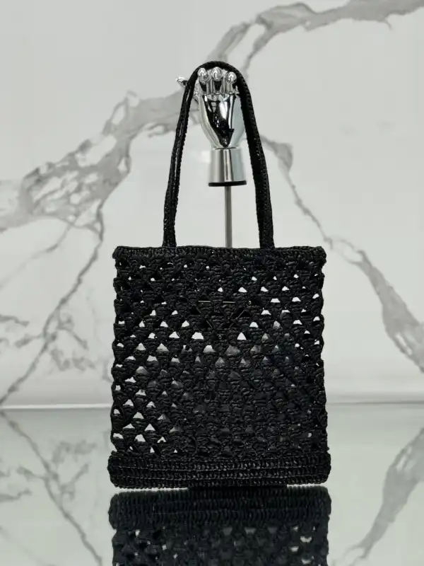 First bag ru PRADA Woven fabric crochet tote bag