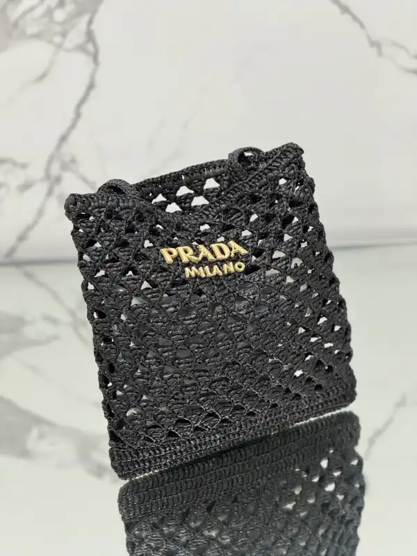 PRADA Woven fabric crochet tote bag