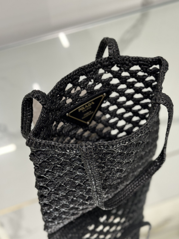 HOT SALE PRADA Woven fabric crochet tote bag