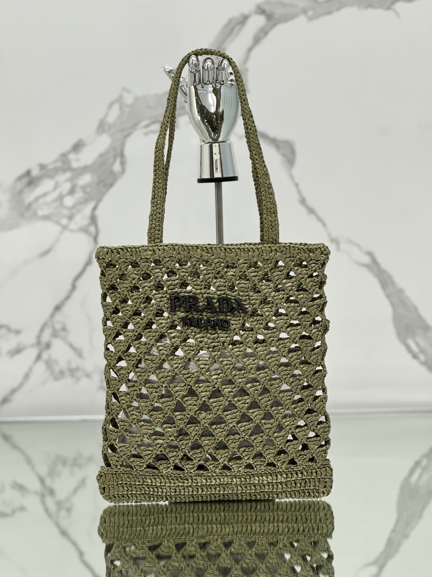 HOT SALE PRADA Woven fabric crochet tote bag