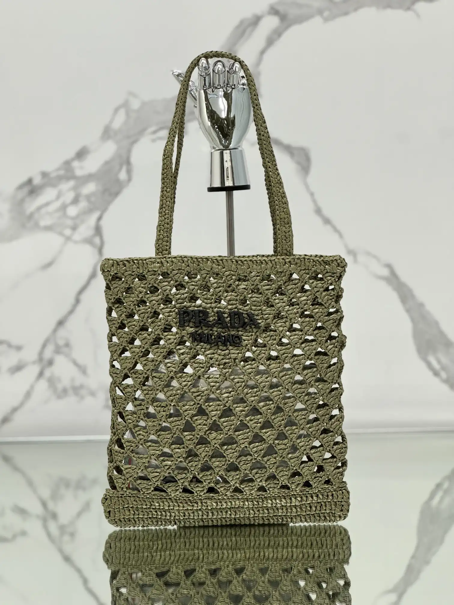 REP PRADA Woven fabric crochet tote bag