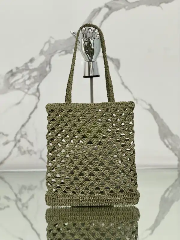 First bag ru PRADA Woven fabric crochet tote bag