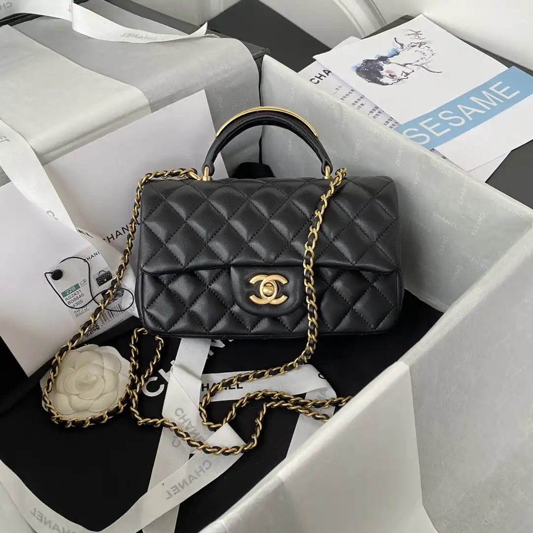 CHANEL FLAP BAG WITH TOP HANDLE-20*12*6cm