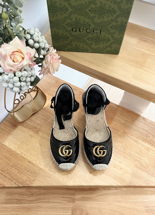 HOT SALE GUCCI LEATHER PLATFORM ESPADRILLE