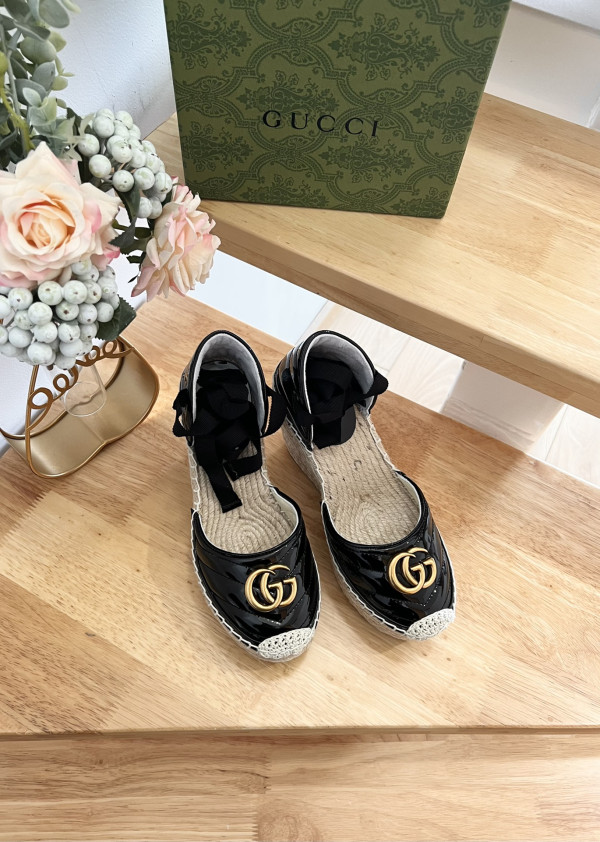 HOT SALE GUCCI LEATHER PLATFORM ESPADRILLE