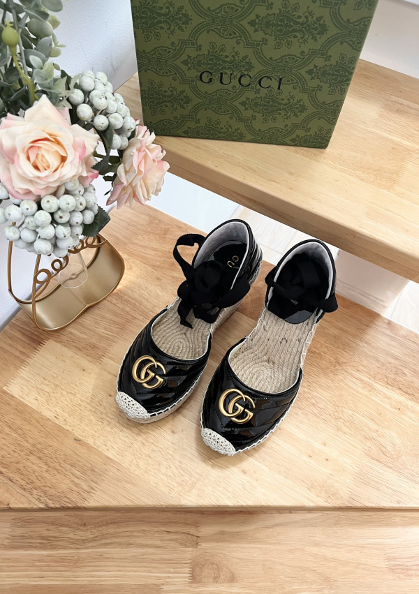 HOT SALE GUCCI LEATHER PLATFORM ESPADRILLE