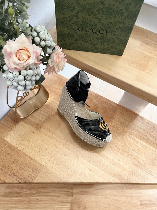 HOT SALE GUCCI LEATHER PLATFORM ESPADRILLE