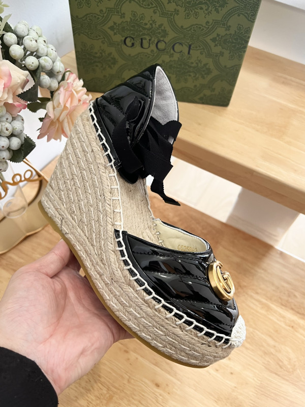 HOT SALE GUCCI LEATHER PLATFORM ESPADRILLE