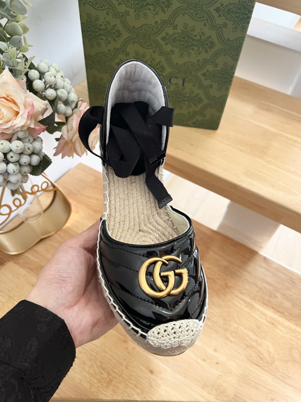 HOT SALE GUCCI LEATHER PLATFORM ESPADRILLE