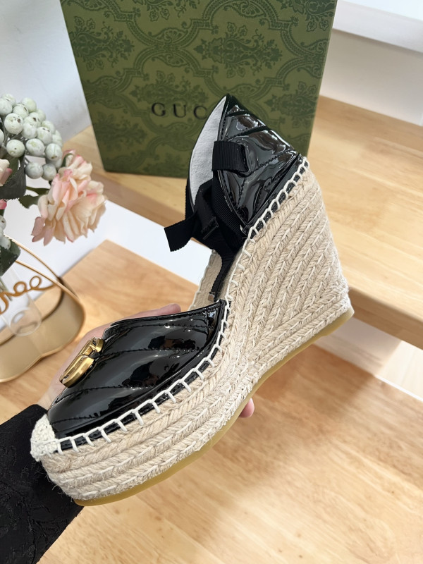 HOT SALE GUCCI LEATHER PLATFORM ESPADRILLE