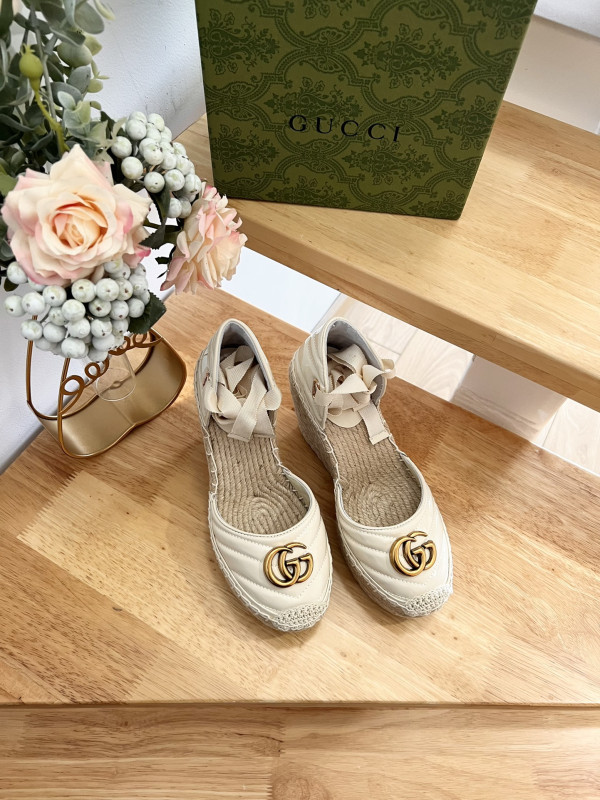 HOT SALE GUCCI LEATHER PLATFORM ESPADRILLE