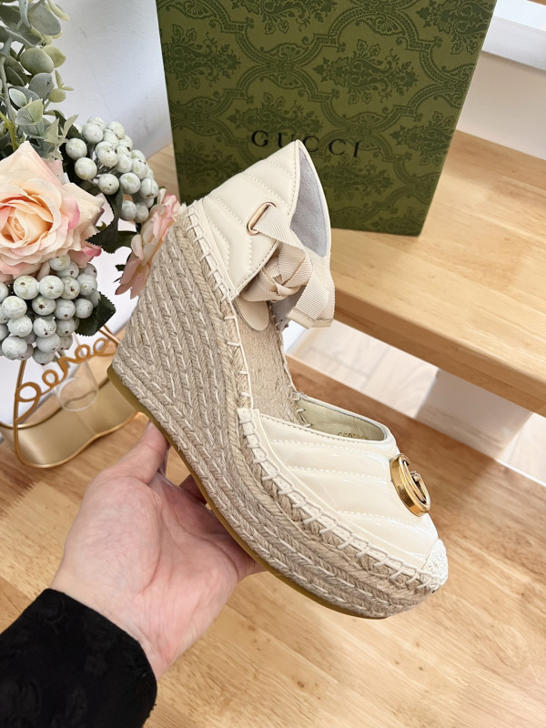 HOT SALE GUCCI LEATHER PLATFORM ESPADRILLE