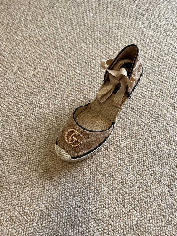 HOT SALE GUCCI LEATHER PLATFORM ESPADRILLE