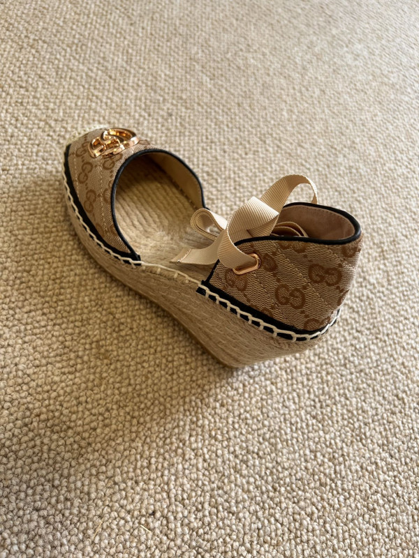 HOT SALE GUCCI LEATHER PLATFORM ESPADRILLE