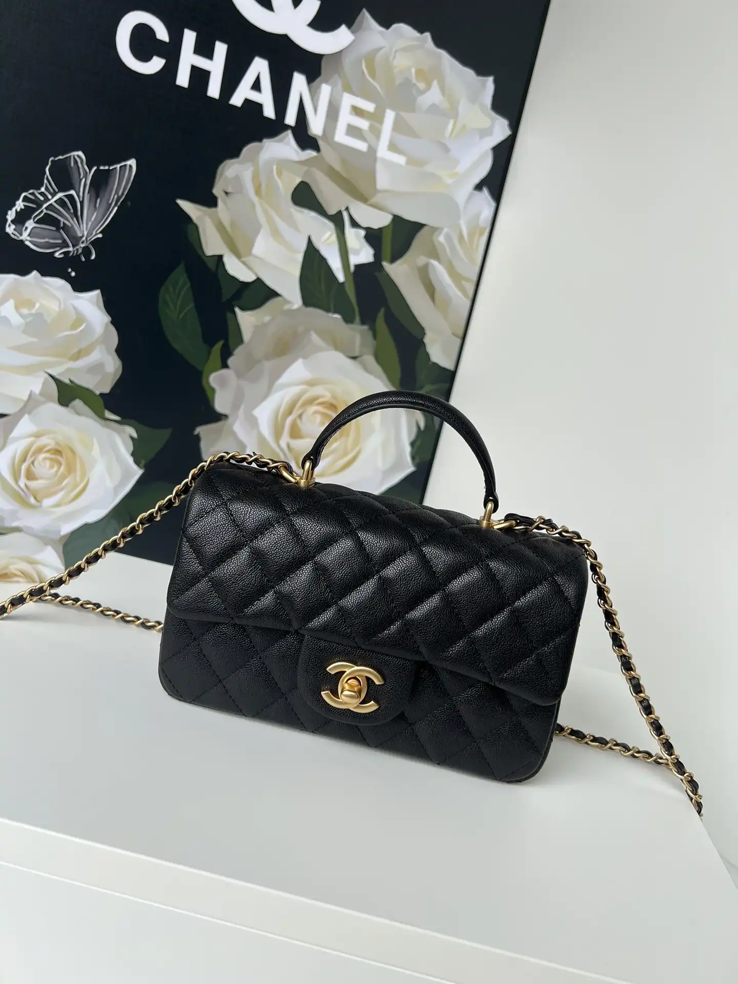 CHANEL FLAP BAG WITH TOP HANDLE-20*12*6cm