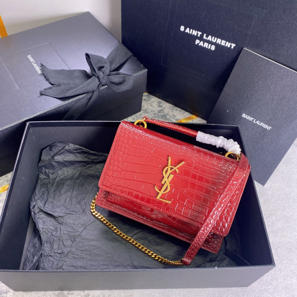 HOT SALE YSL SUNSET IN CROCODILE-EMBOSSED SHINY LEATHER