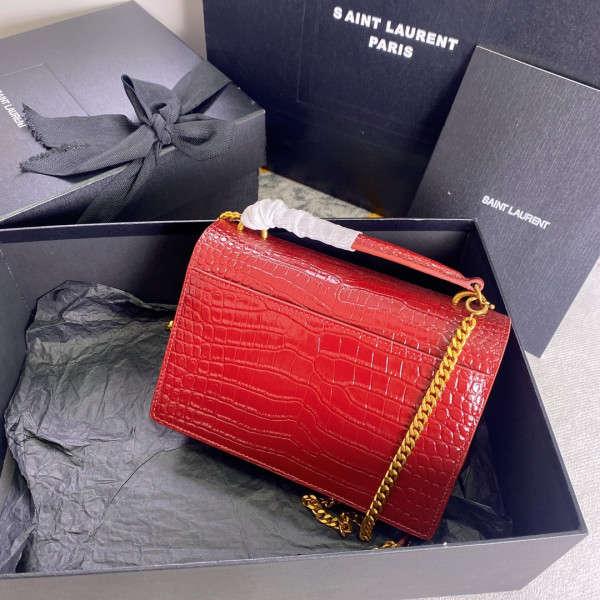 HOT SALE YSL SUNSET IN CROCODILE-EMBOSSED SHINY LEATHER