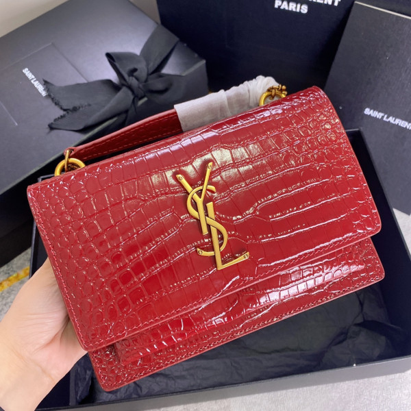 HOT SALE YSL SUNSET IN CROCODILE-EMBOSSED SHINY LEATHER