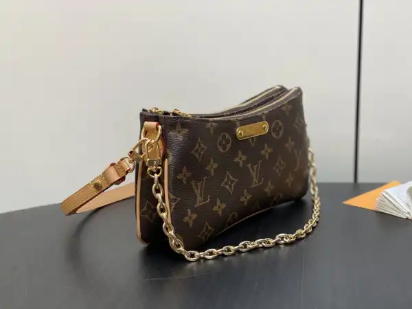 Aaa replica bags LOUIS VUITTON Liv pochette double -9.6*5.3*2.6CM