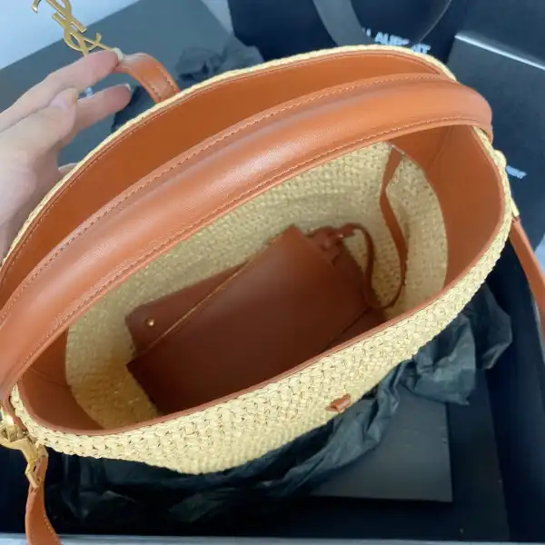 YSL Le 37 leather-trimmed raffia bucket bag-20*25*16CM