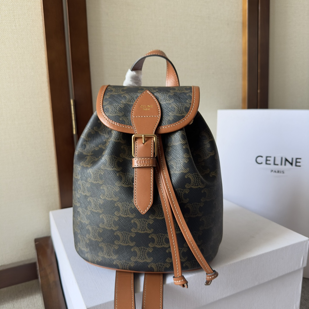 HOT SALE CELIN* MINI BACKPACK FOLCO IN TRIOMPHE CANVAS AND CALFSKIN