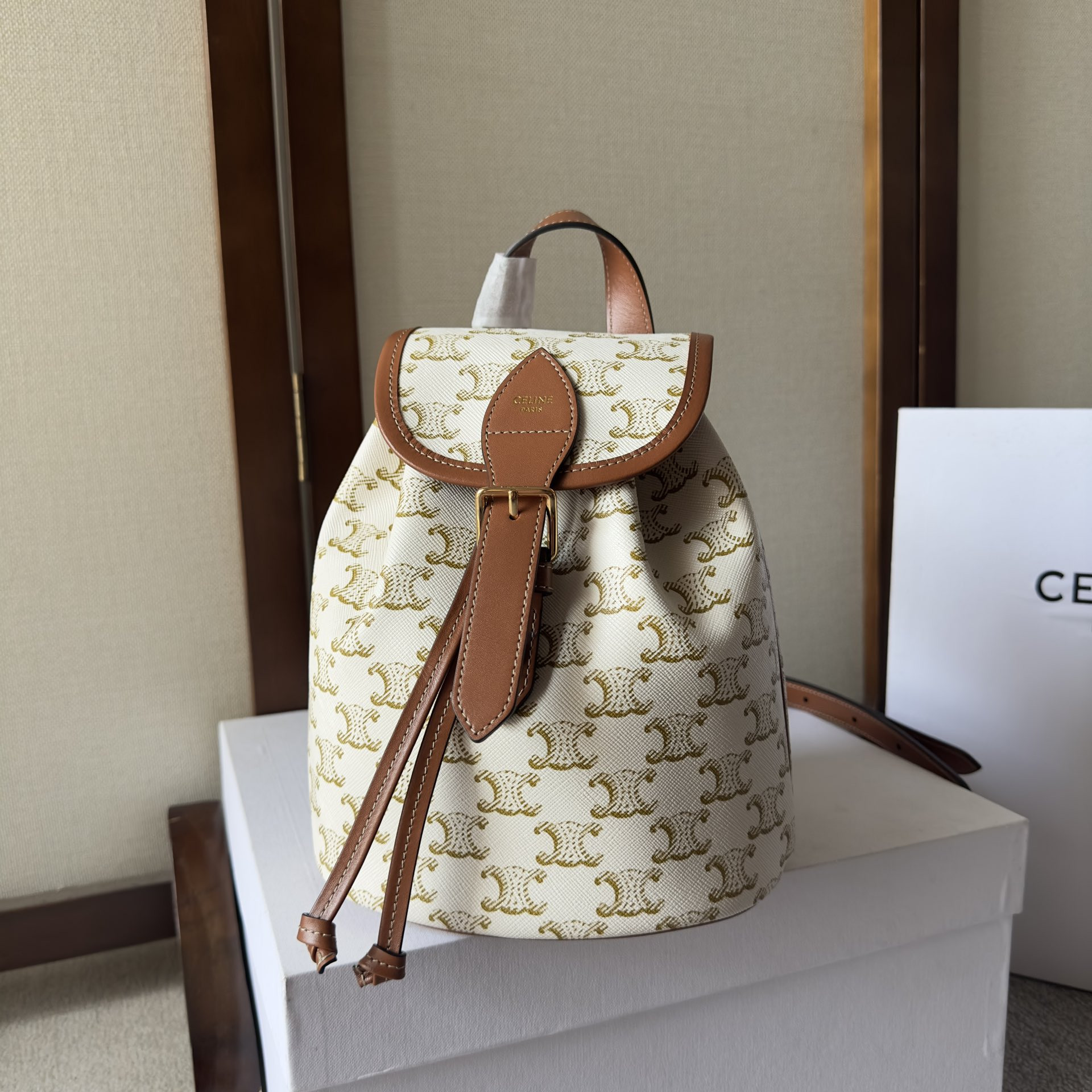 HOT SALE CELIN* MINI BACKPACK FOLCO IN TRIOMPHE CANVAS AND CALFSKIN