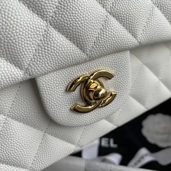 CHANEL A01112 White Large 25.5 Calfskin Leather Flap Bag