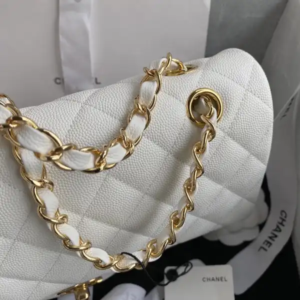 CHANEL A01112 White Large 25.5 Calfskin Leather Flap Bag