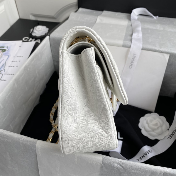 HOT SALE CL A01112 White Large 25.5 Calfskin Leather Flap Bag