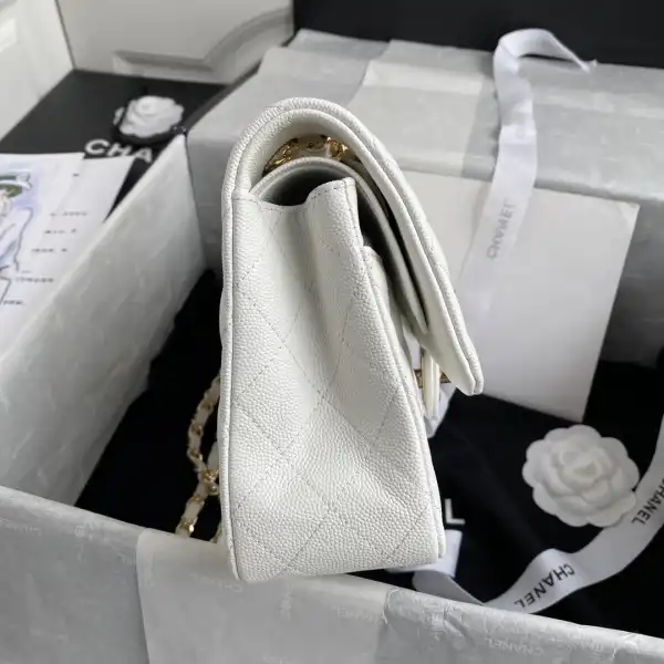 CHANEL A01112 White Large 25.5 Calfskin Leather Flap Bag