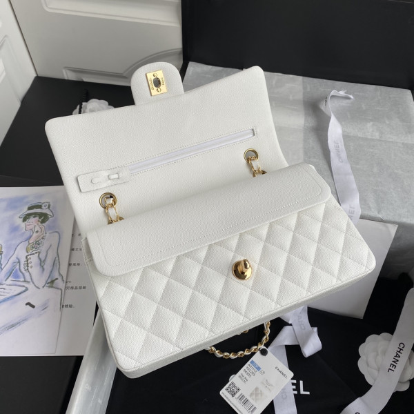 HOT SALE CL A01112 White Large 25.5 Calfskin Leather Flap Bag