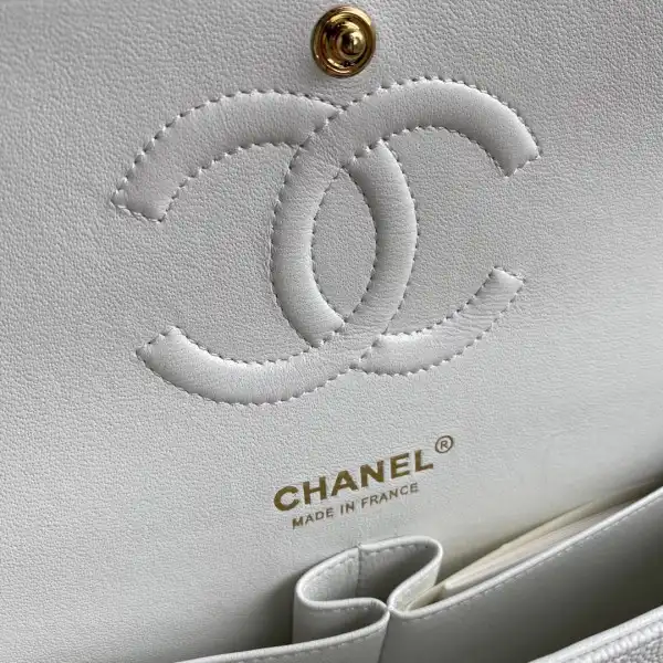 CHANEL A01112 White Large 25.5 Calfskin Leather Flap Bag