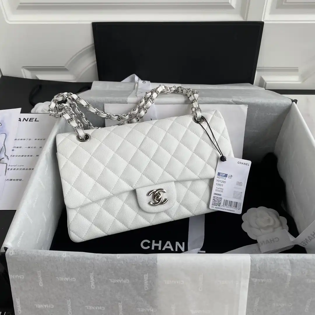 CHANEL A01112 White Large 2.55 Calfskin Leather Flap Bag