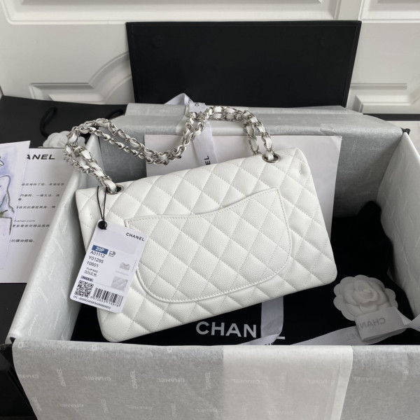 HOT SALE CL A01112 White Large 2.55 Calfskin Leather Flap Bag