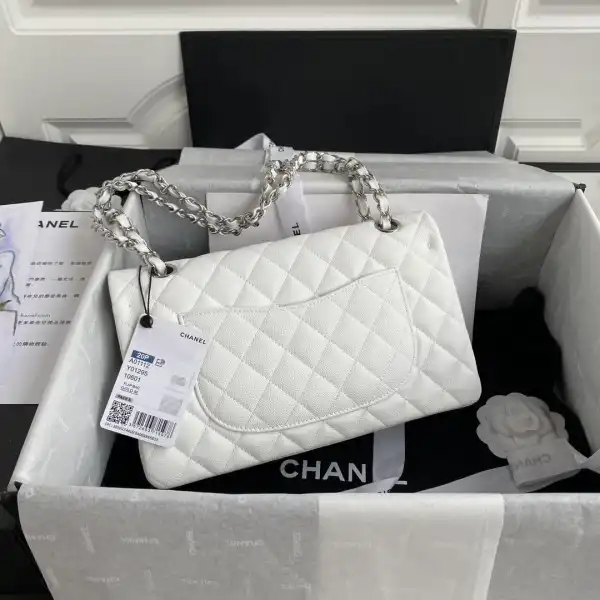 CHANEL A01112 White Large 2.55 Calfskin Leather Flap Bag