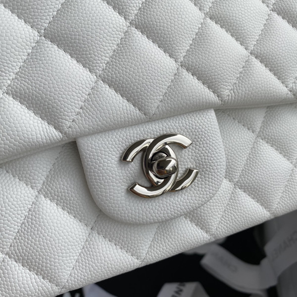 HOT SALE CL A01112 White Large 2.55 Calfskin Leather Flap Bag