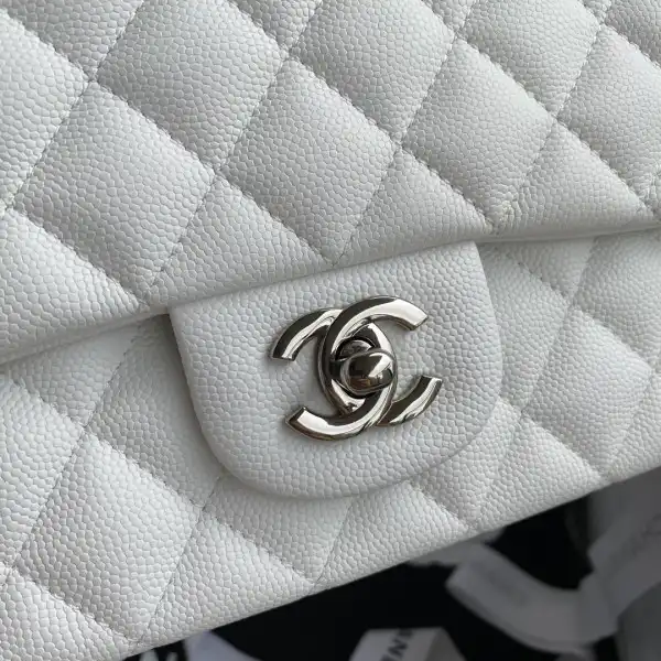 CHANEL A01112 White Large 2.55 Calfskin Leather Flap Bag